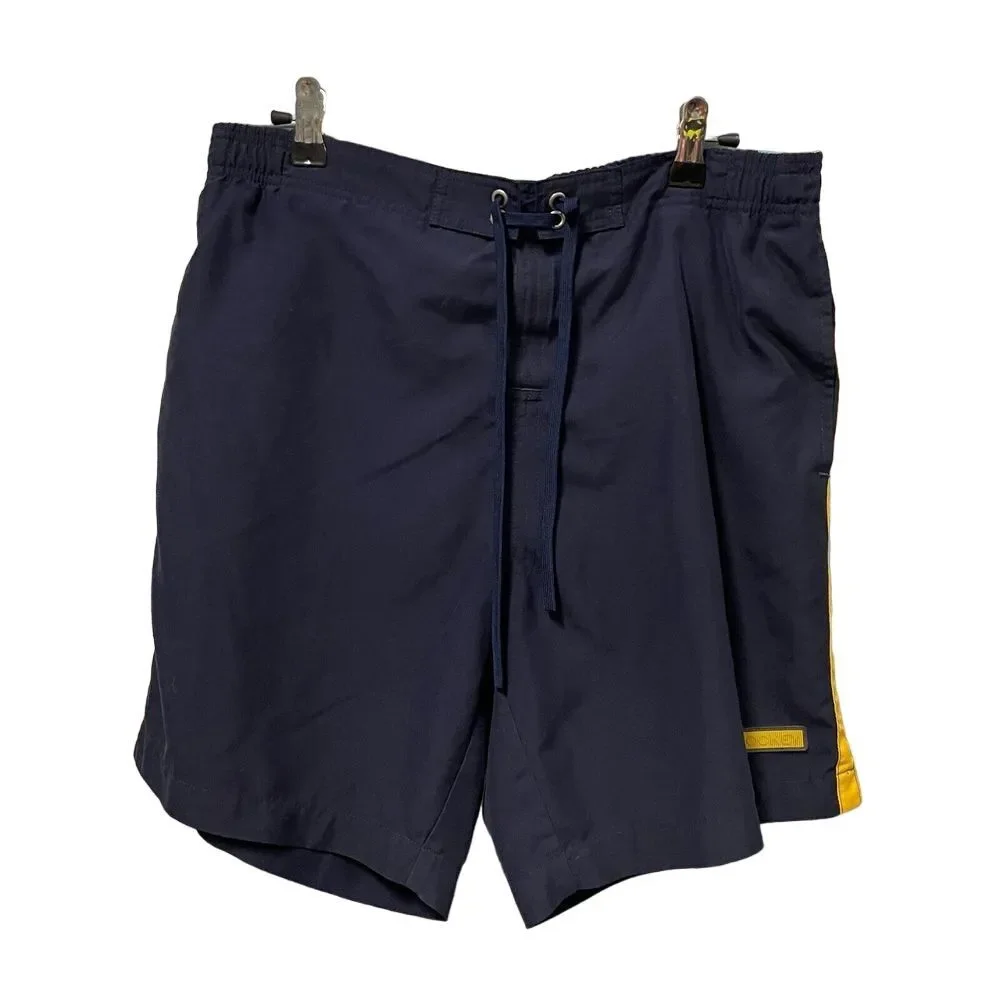 VTG Jockey Mens‎ Swim Trunks Shorts M Lined Tie Pockets Blue Yellow White